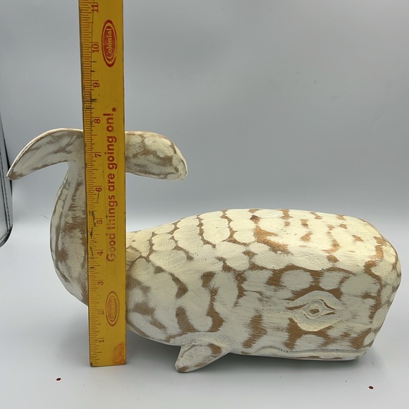 Real Wood hand carved Whale cream/white nautical ocean NEW Noah - Picture 6 of 7